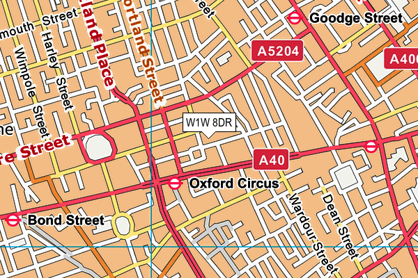W1W 8DR map - OS VectorMap District (Ordnance Survey)