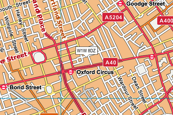 W1W 8DZ map - OS VectorMap District (Ordnance Survey)