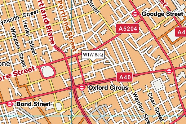 W1W 8JQ map - OS VectorMap District (Ordnance Survey)