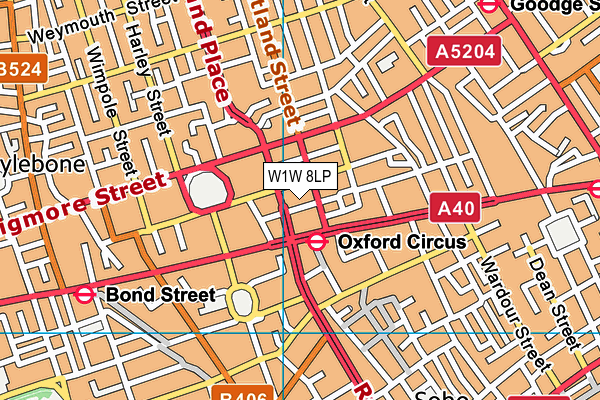 W1W 8LP map - OS VectorMap District (Ordnance Survey)