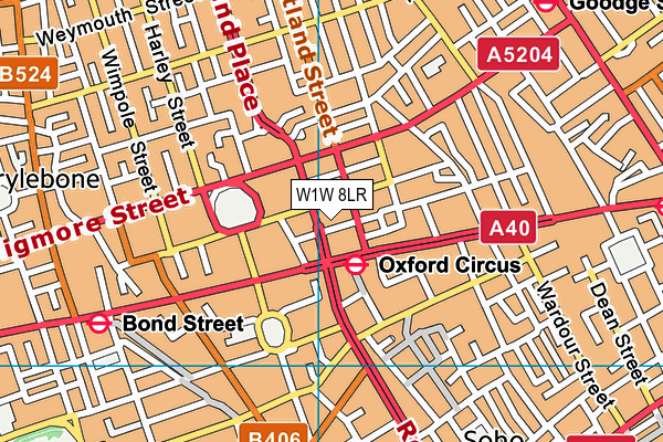 W1W 8LR map - OS VectorMap District (Ordnance Survey)