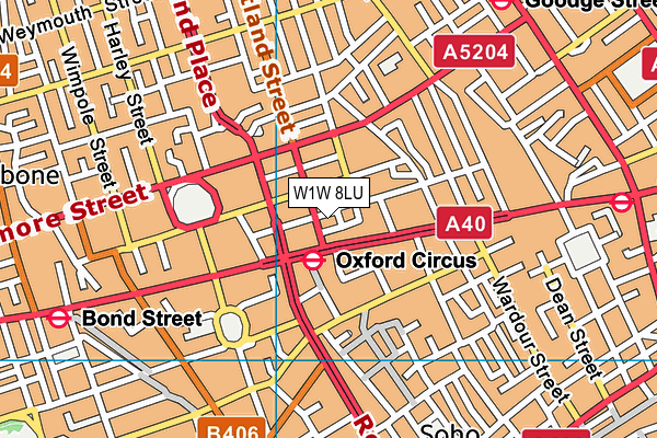 W1W 8LU map - OS VectorMap District (Ordnance Survey)