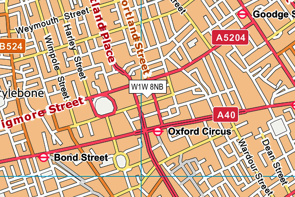 W1W 8NB map - OS VectorMap District (Ordnance Survey)