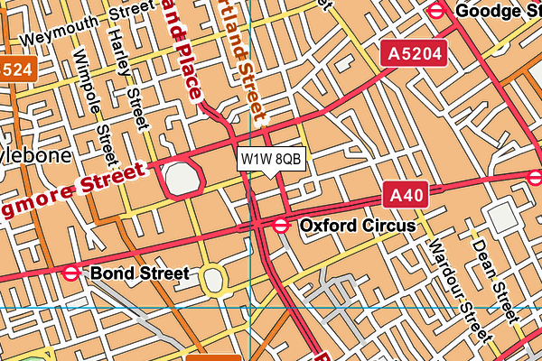 W1W 8QB map - OS VectorMap District (Ordnance Survey)