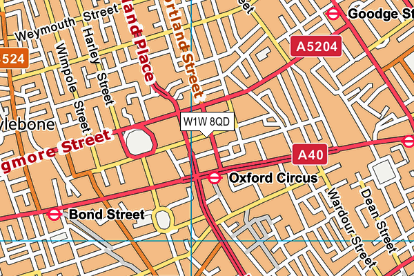 W1W 8QD map - OS VectorMap District (Ordnance Survey)