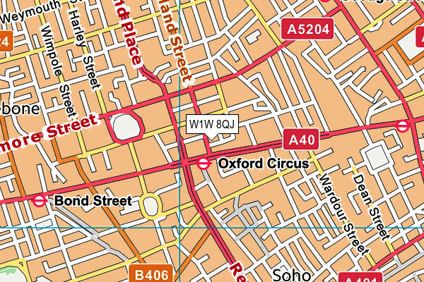W1W 8QJ map - OS VectorMap District (Ordnance Survey)