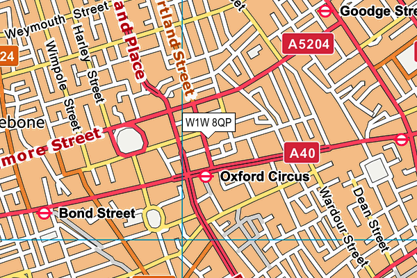 W1W 8QP map - OS VectorMap District (Ordnance Survey)