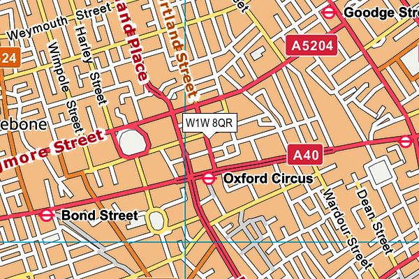 W1W 8QR map - OS VectorMap District (Ordnance Survey)