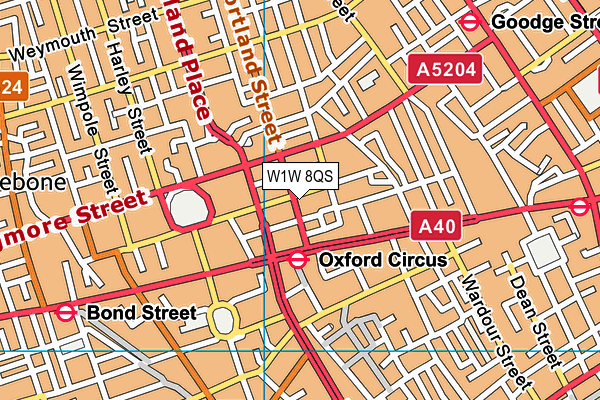 W1W 8QS map - OS VectorMap District (Ordnance Survey)