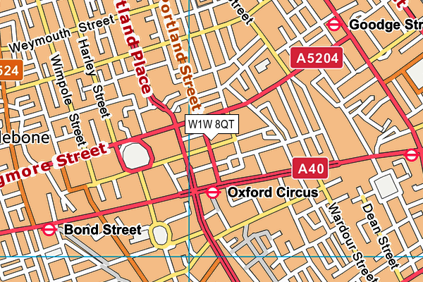 W1W 8QT map - OS VectorMap District (Ordnance Survey)