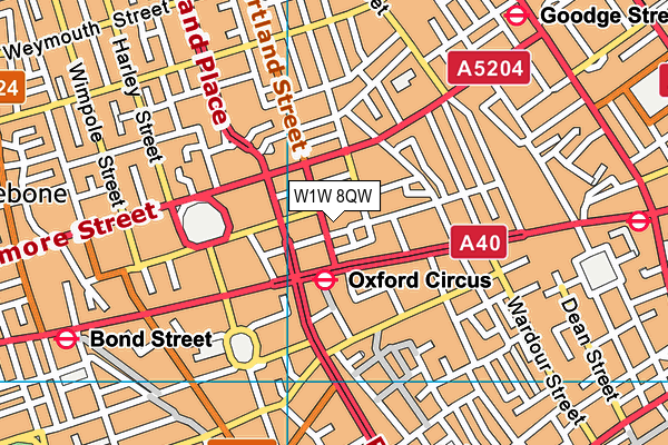 W1W 8QW map - OS VectorMap District (Ordnance Survey)