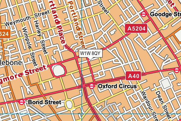 W1W 8QY map - OS VectorMap District (Ordnance Survey)