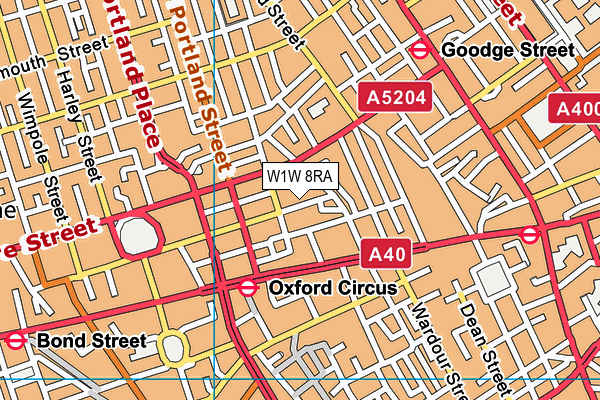 W1W 8RA map - OS VectorMap District (Ordnance Survey)