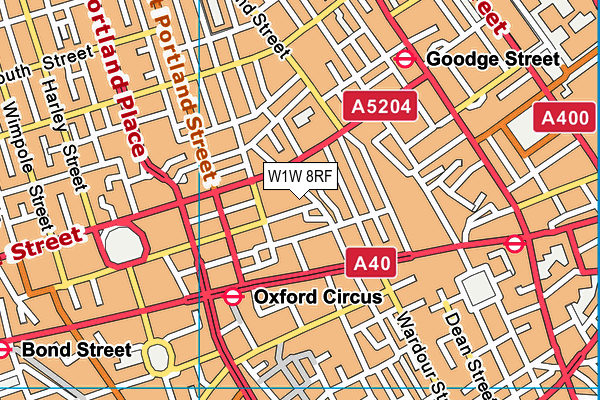 W1W 8RF map - OS VectorMap District (Ordnance Survey)
