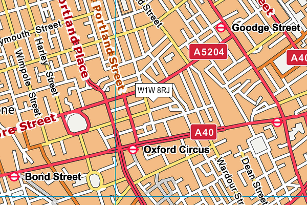 W1W 8RJ map - OS VectorMap District (Ordnance Survey)