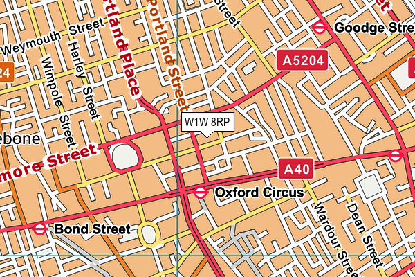 W1W 8RP map - OS VectorMap District (Ordnance Survey)