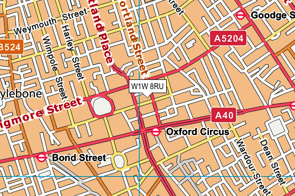 W1W 8RU map - OS VectorMap District (Ordnance Survey)
