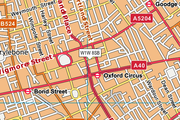 W1W 8SB map - OS VectorMap District (Ordnance Survey)
