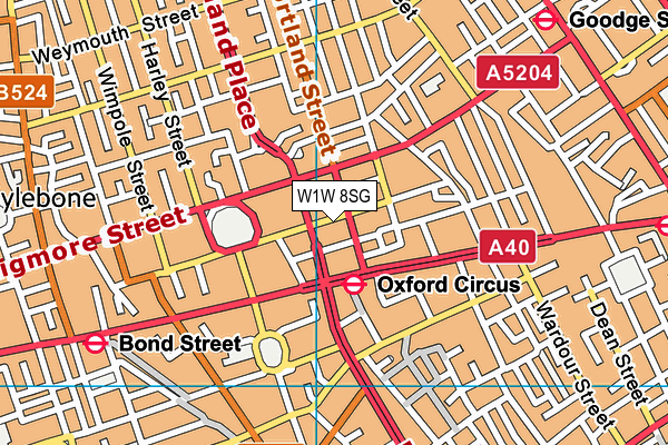 W1W 8SG map - OS VectorMap District (Ordnance Survey)