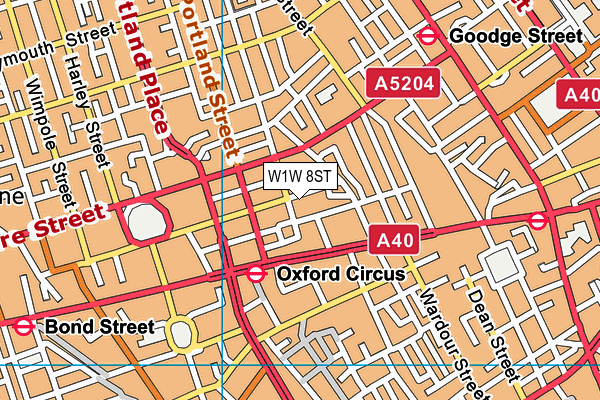 W1W 8ST map - OS VectorMap District (Ordnance Survey)