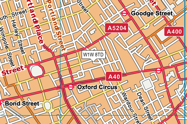 W1W 8TD map - OS VectorMap District (Ordnance Survey)
