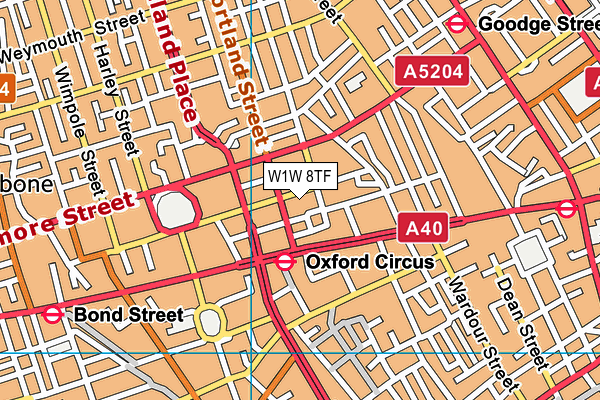 W1W 8TF map - OS VectorMap District (Ordnance Survey)