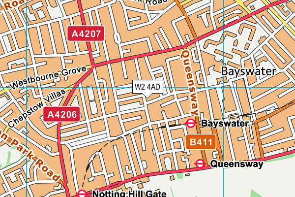 W2 4AD map - OS VectorMap District (Ordnance Survey)