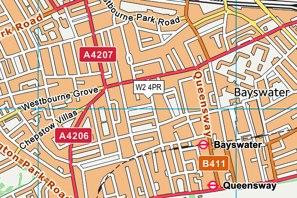 W2 4PR map - OS VectorMap District (Ordnance Survey)