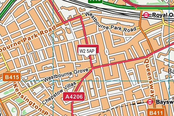 W2 5AP map - OS VectorMap District (Ordnance Survey)