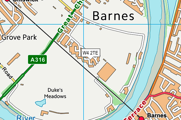 W4 2TE map - OS VectorMap District (Ordnance Survey)