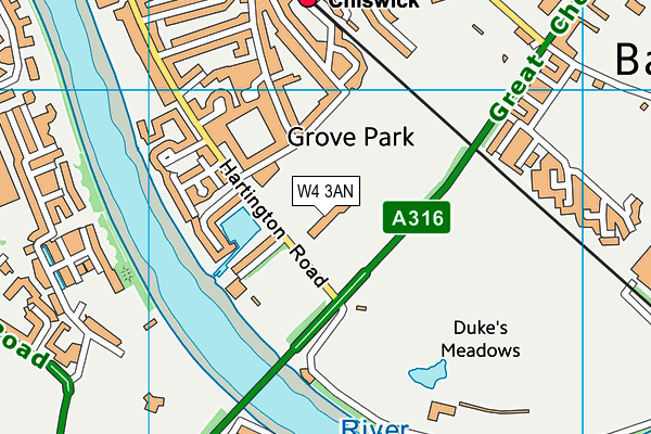 W4 3AN map - OS VectorMap District (Ordnance Survey)