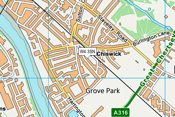 W4 3SN map - OS VectorMap District (Ordnance Survey)