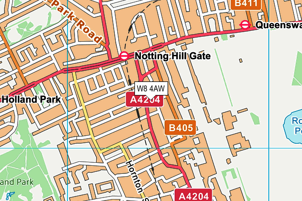 W8 4AW map - OS VectorMap District (Ordnance Survey)