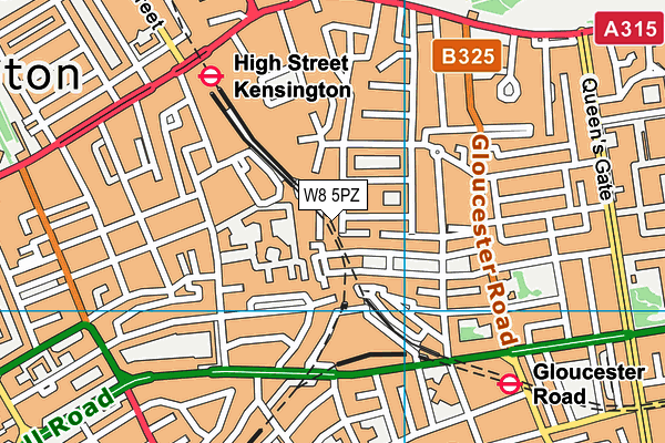 W8 5PZ map - OS VectorMap District (Ordnance Survey)
