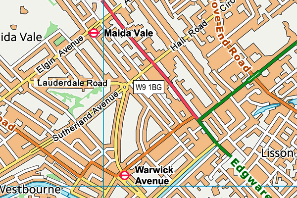 W9 1BG map - OS VectorMap District (Ordnance Survey)