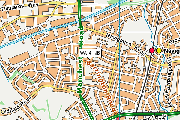 WA14 1JB map - OS VectorMap District (Ordnance Survey)