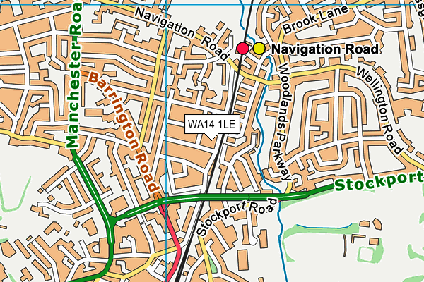 WA14 1LE map - OS VectorMap District (Ordnance Survey)