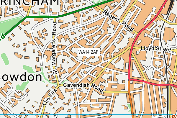 WA14 2AF map - OS VectorMap District (Ordnance Survey)