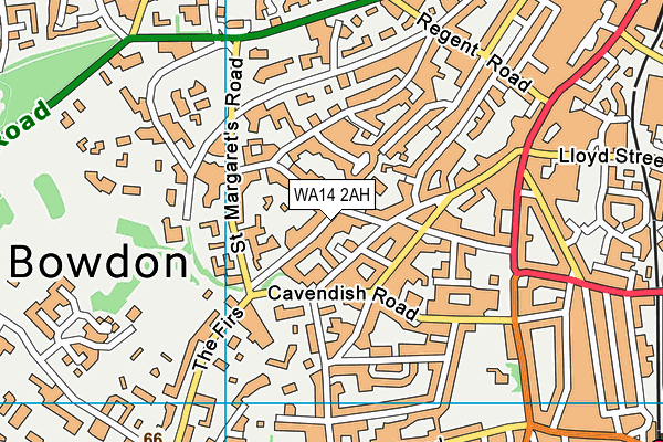 WA14 2AH map - OS VectorMap District (Ordnance Survey)