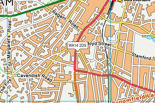 WA14 2DS map - OS VectorMap District (Ordnance Survey)