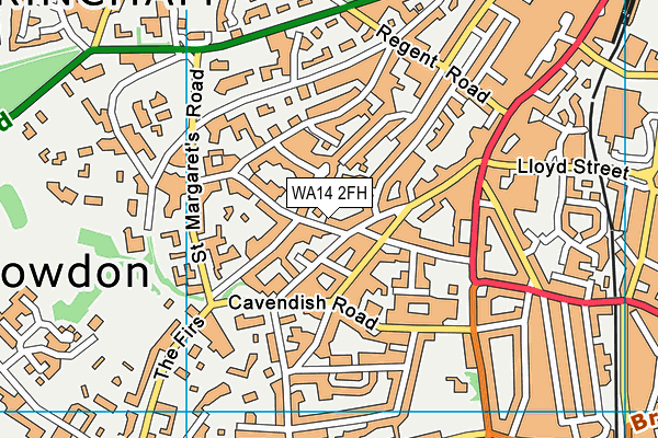 WA14 2FH map - OS VectorMap District (Ordnance Survey)