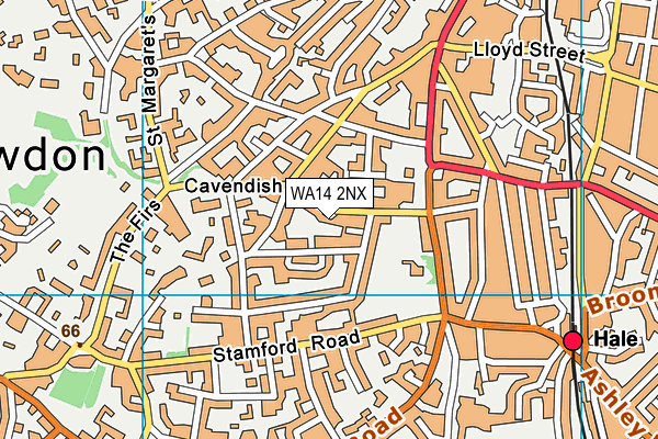 WA14 2NX map - OS VectorMap District (Ordnance Survey)