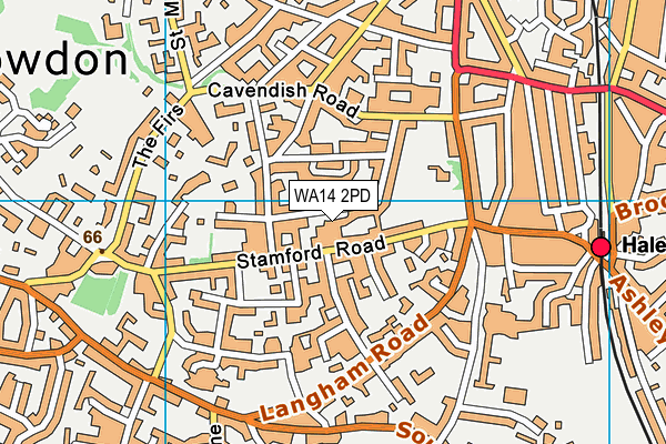 WA14 2PD map - OS VectorMap District (Ordnance Survey)