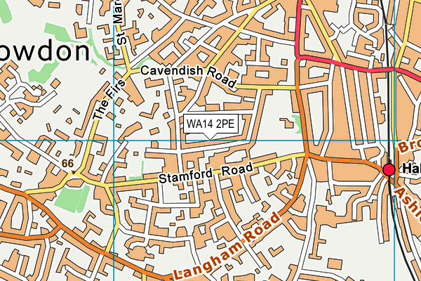 WA14 2PE map - OS VectorMap District (Ordnance Survey)