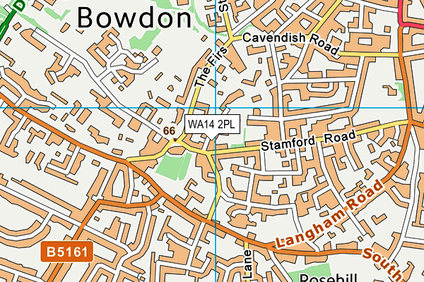 Bowdon Bowling And Lawn Tennis Club map (WA14 2PL) - OS VectorMap District (Ordnance Survey)