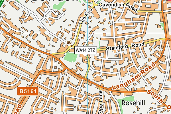 WA14 2TZ map - OS VectorMap District (Ordnance Survey)