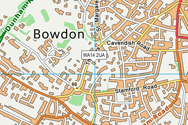 WA14 2UA map - OS VectorMap District (Ordnance Survey)