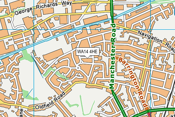 WA14 4HE map - OS VectorMap District (Ordnance Survey)