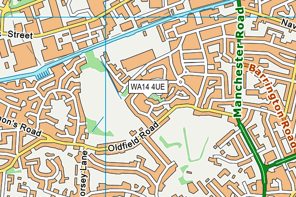 WA14 4UE map - OS VectorMap District (Ordnance Survey)