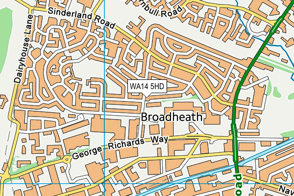 WA14 5HD map - OS VectorMap District (Ordnance Survey)